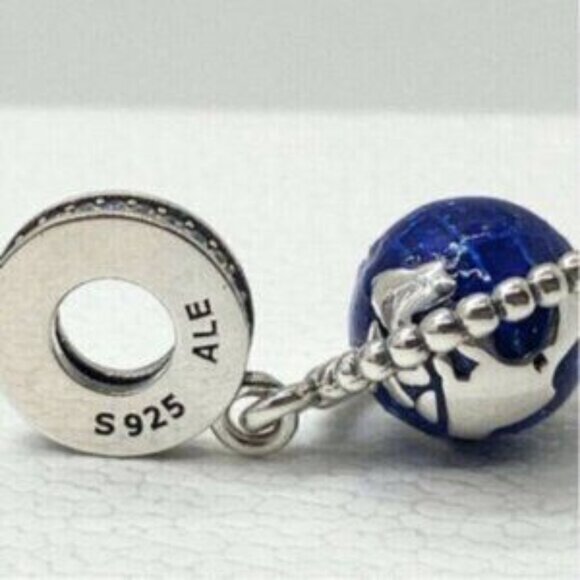 Authentic Pandora Charm Silver Blue Spinning Globe - Picture 5 of 5